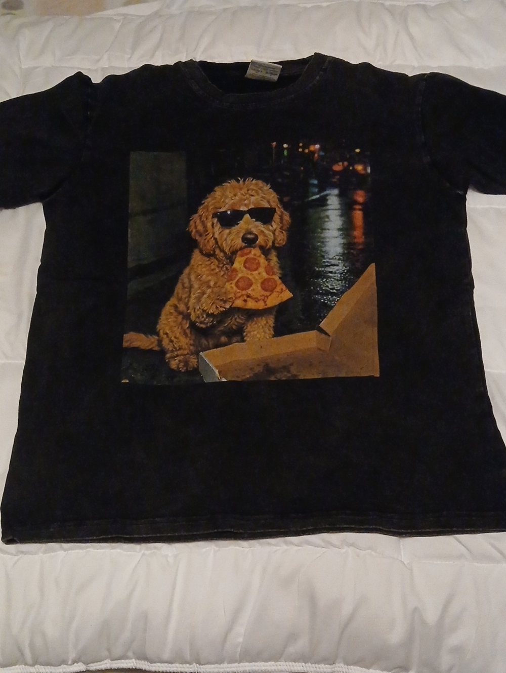 Dog Graphic Tee - Black with Pizza Pup Design